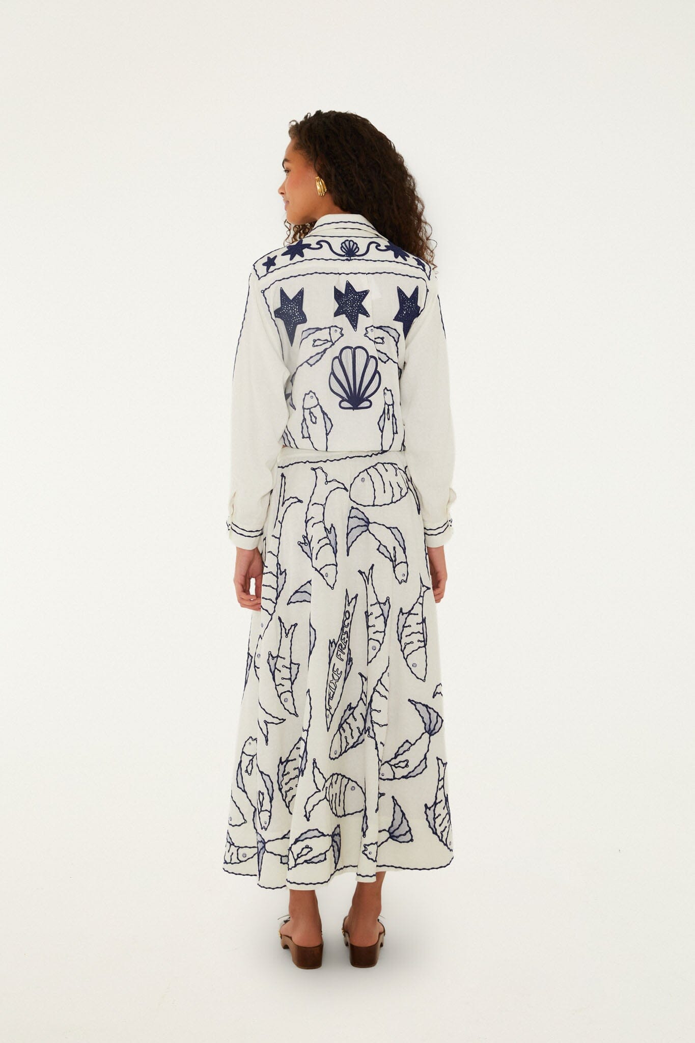 Off-White Fresh Fish Embroidered Skirt Set