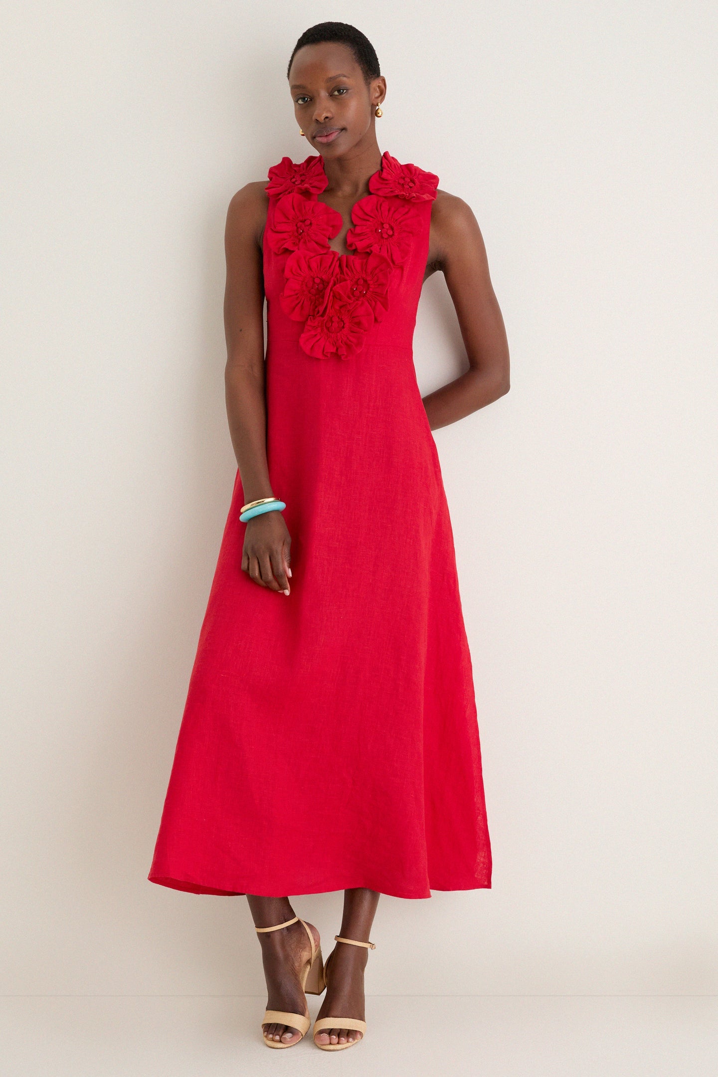 Red 3d Flower Maxi Dress