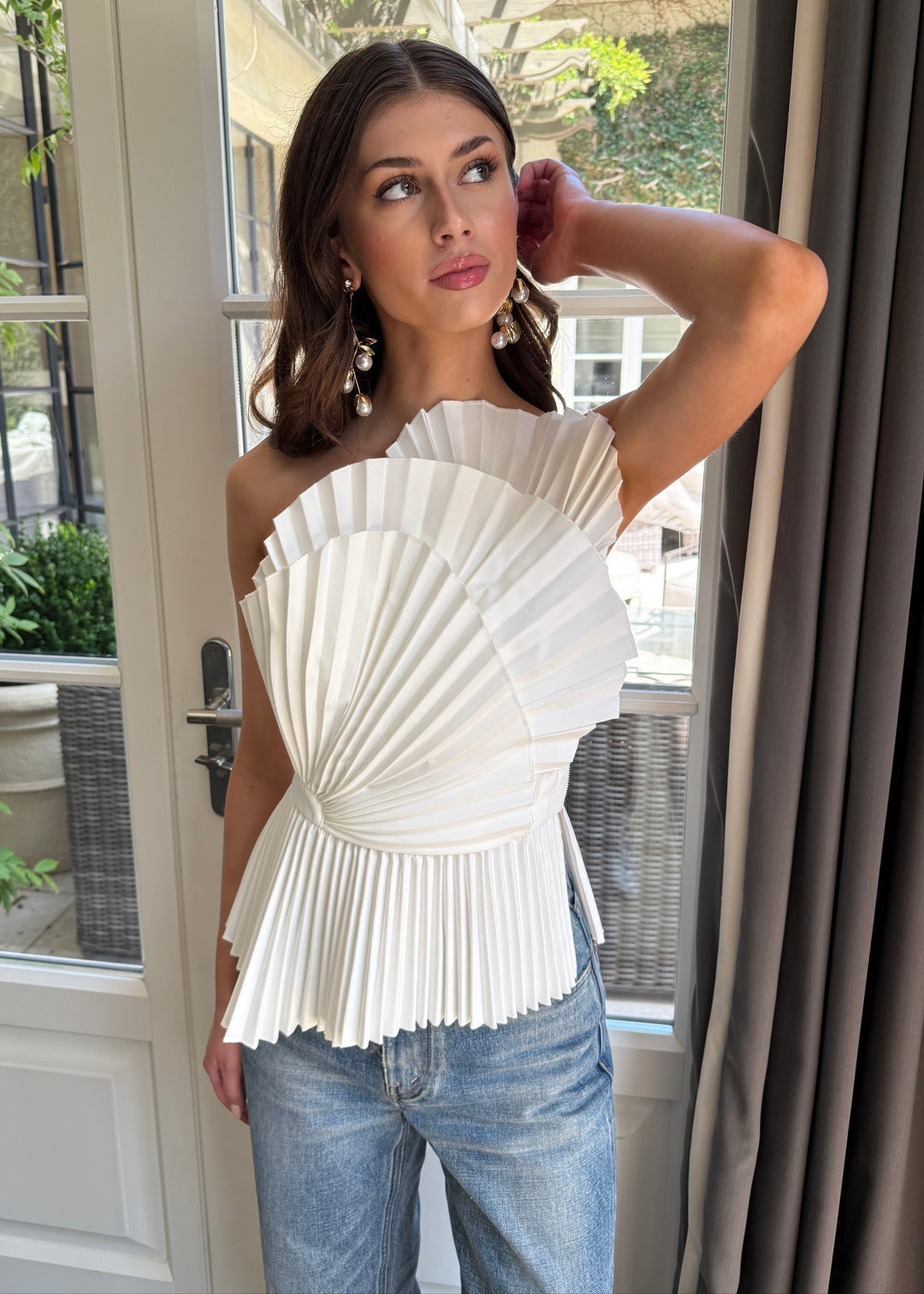 Ivory Fan Pleat Top