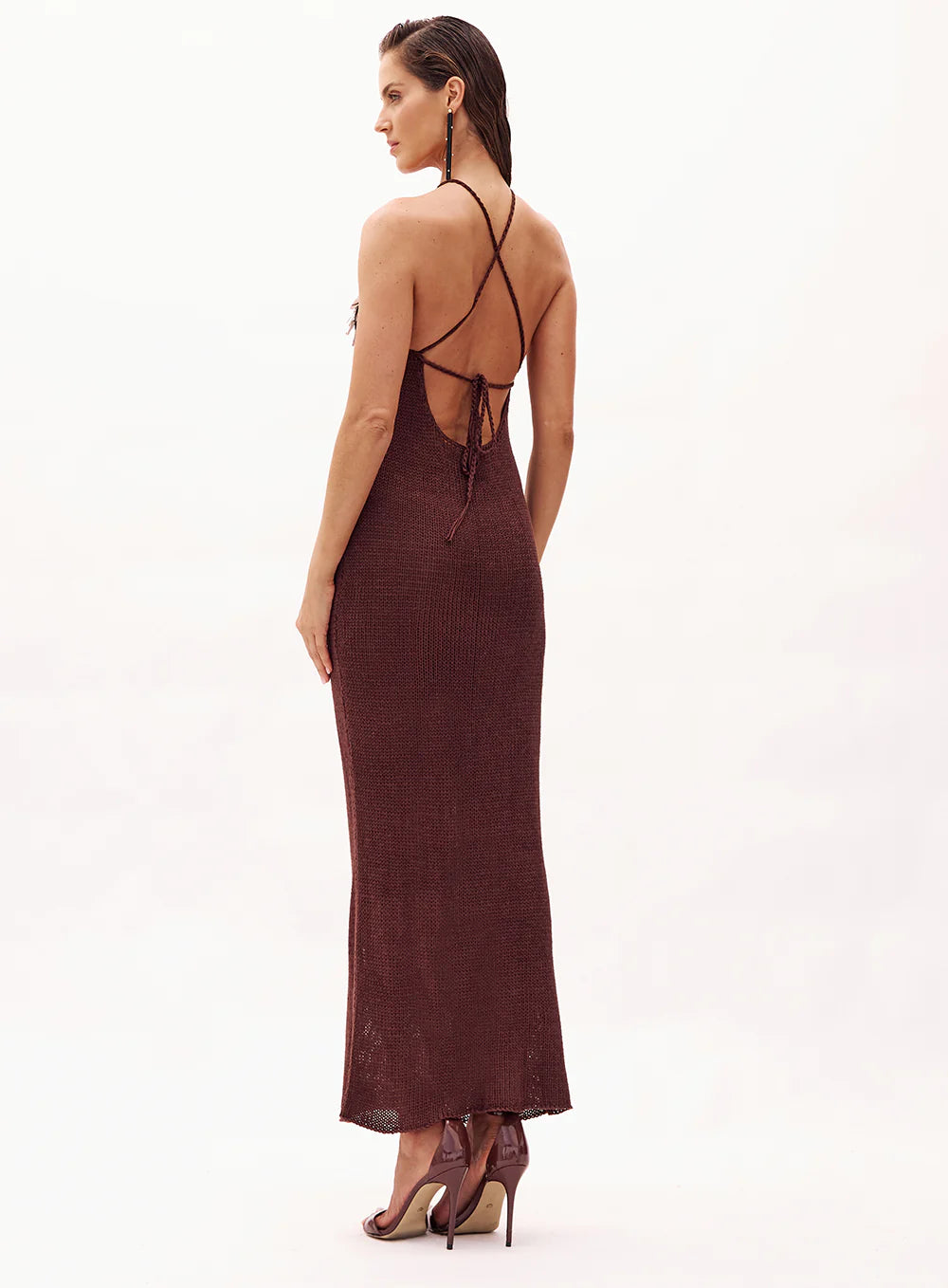 Brown Embroidered Tricot Dress
