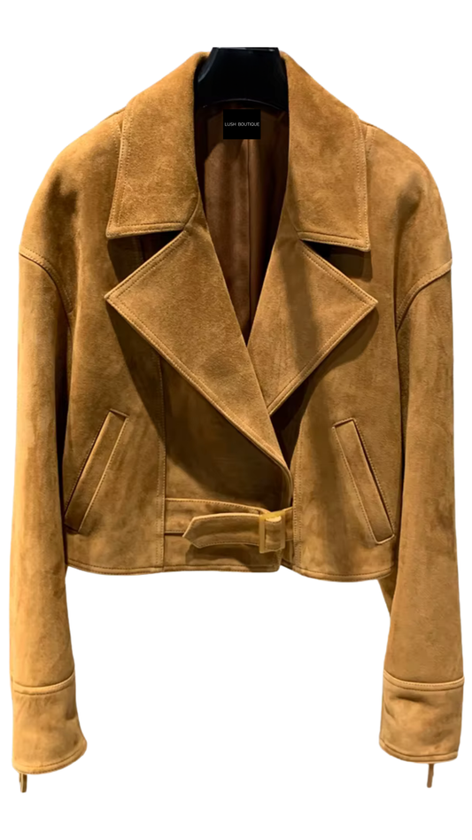 Camel Shearling Wrap Jacket