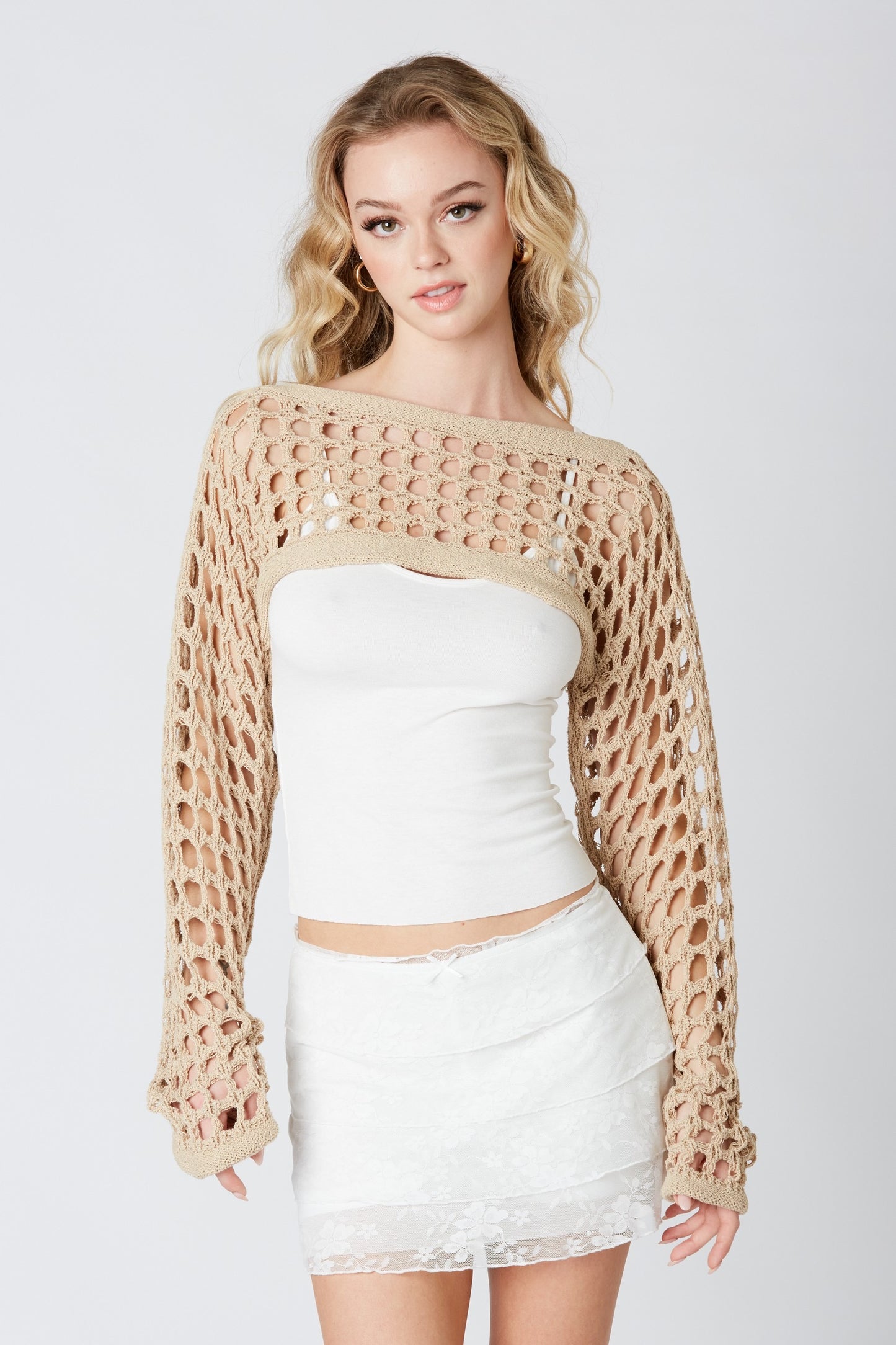 Holes Bolero Top -  Beige