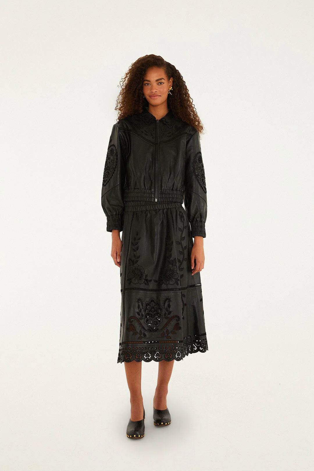 Black Richelieu Heart Leather Skirt