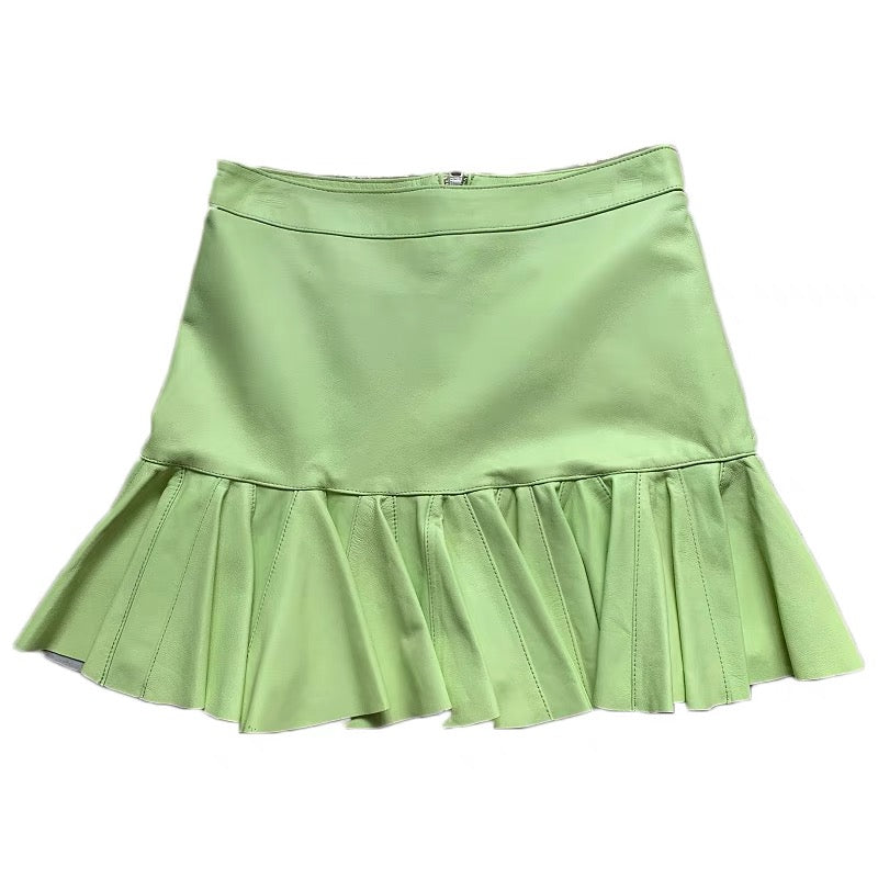 Emilia leather skirt- lime green