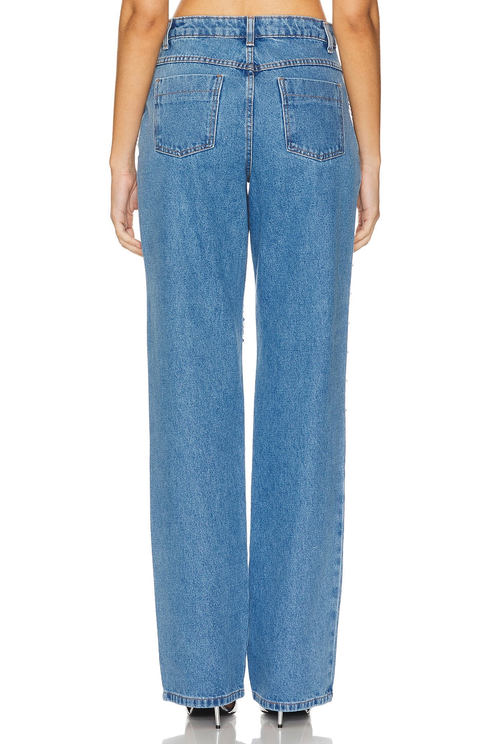 HAND-BEADED DENIM PANTS