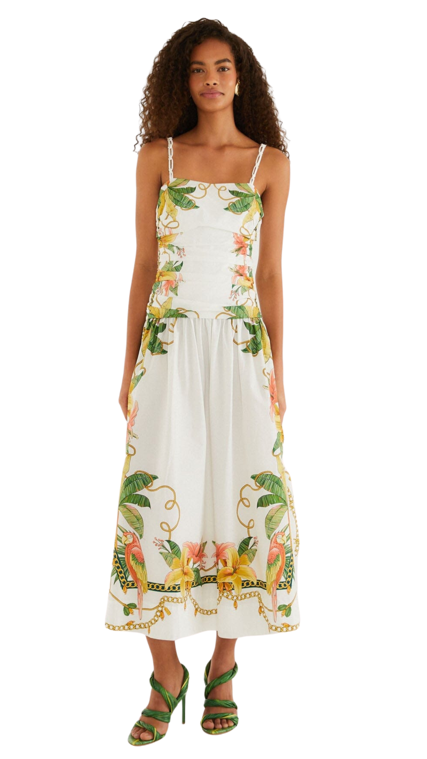 Tropical Royalty Off-White Midi Dress Sleeveless