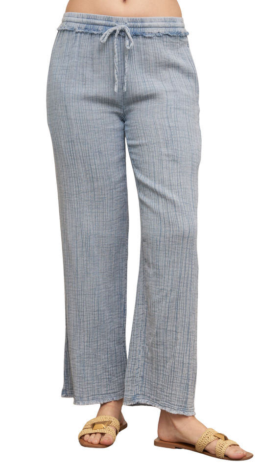 Sky Textured Straight-Leg Pants