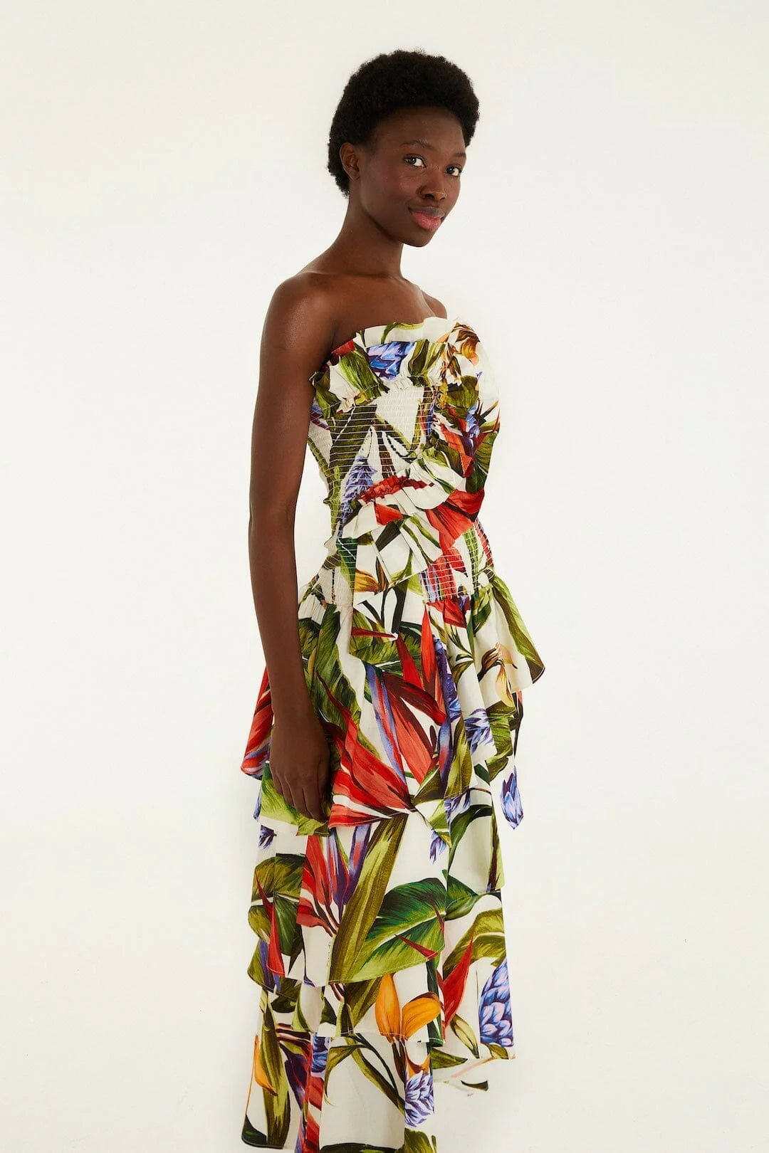 Sand Florart Strapless Maxi Dress