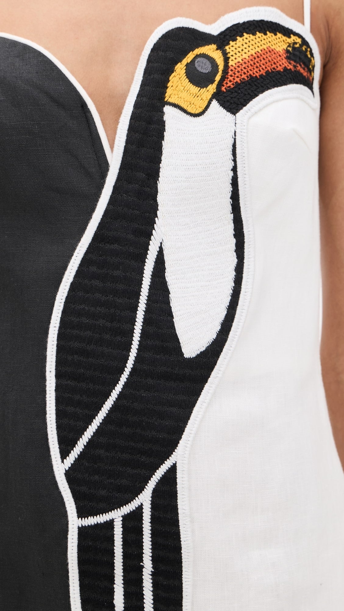 Black And White Embroidered Toucan Maxi Dress