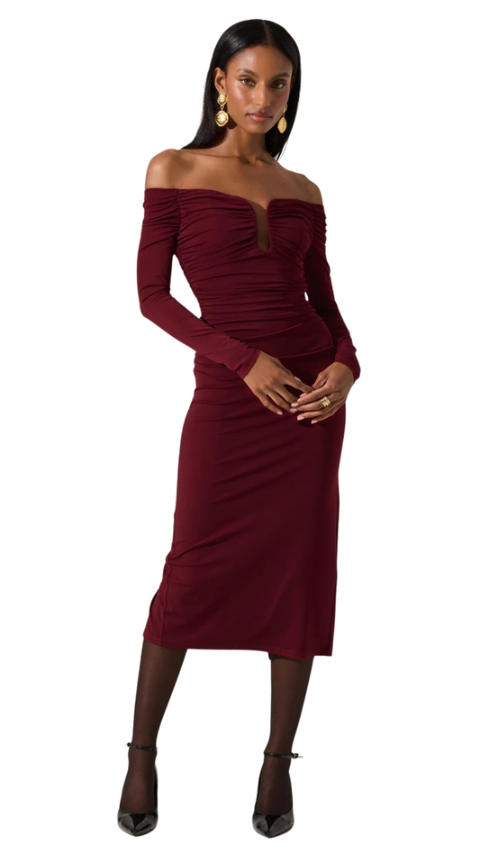 Lovinia Ruched Off Shoulder Dress