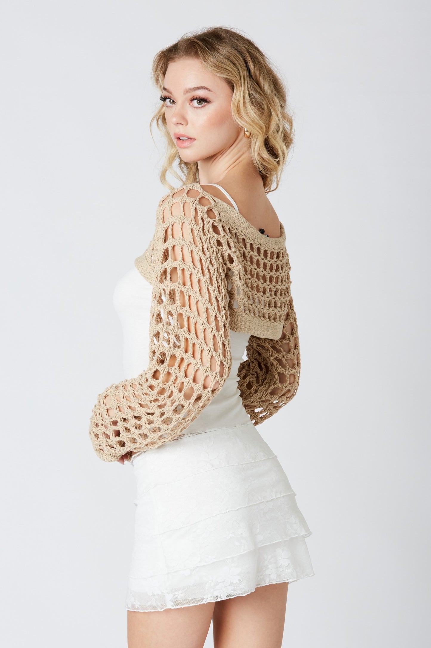 Holes Bolero Top -  Beige