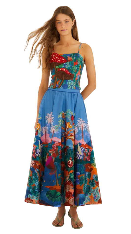 Mushroom Dream Landscape Embroidered Skirt Set