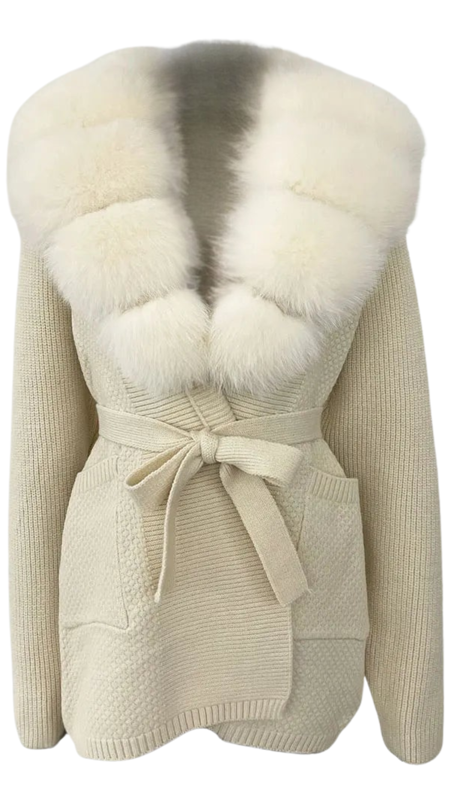 The Luxe Fox Fur Knit Cardigan- Off White