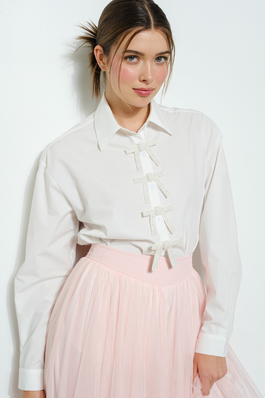 Sparkly Ribbon Shirt-White