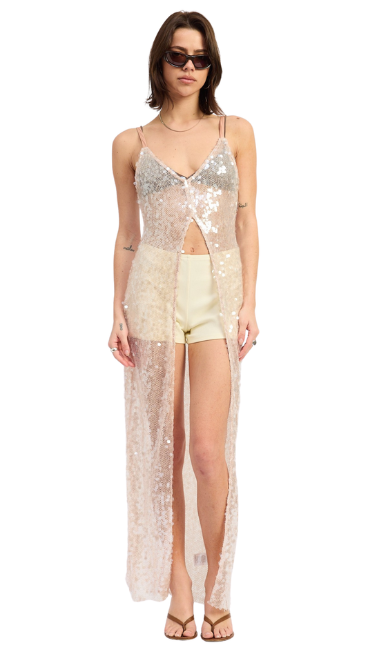 Sheer Sequin Maxi Overlay Top – Champagne