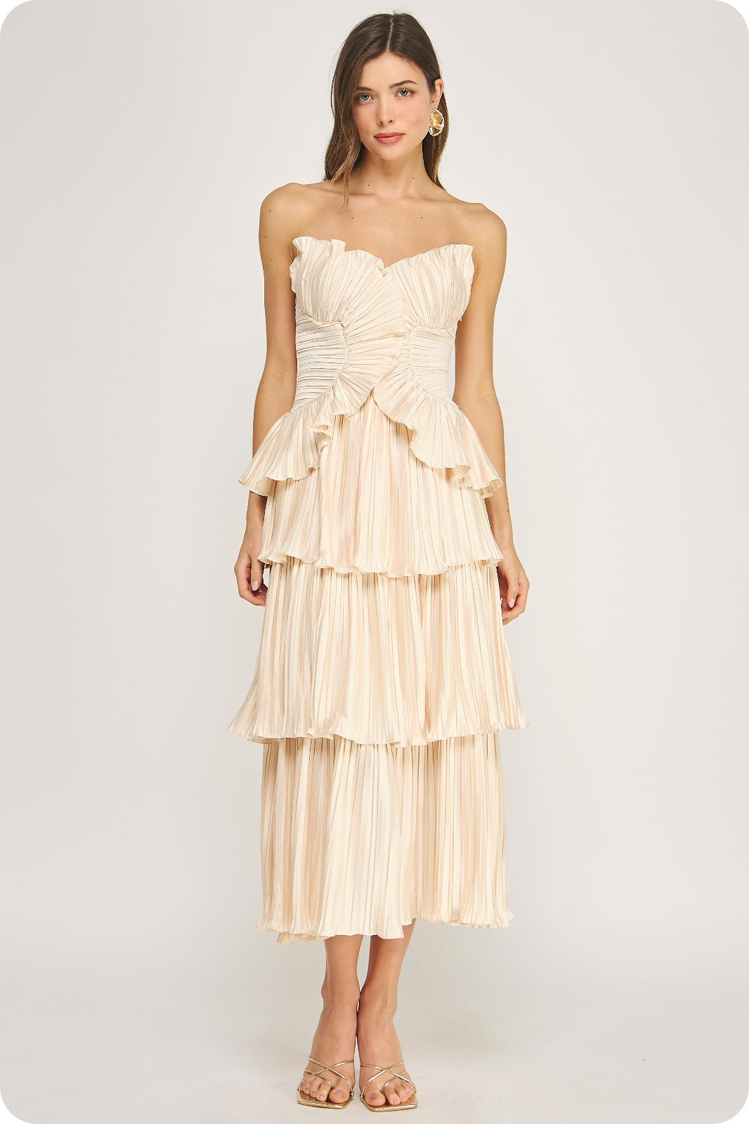 Champagne Pleated Tier Dress