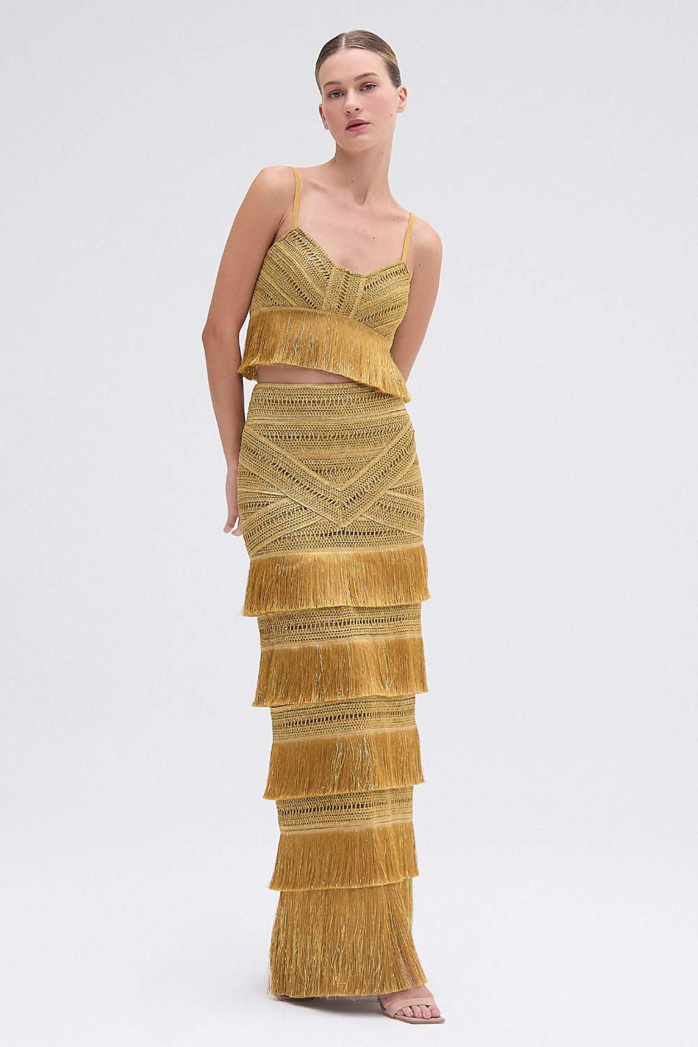 PAMPAS FRINGE MAXI SKIRT SET