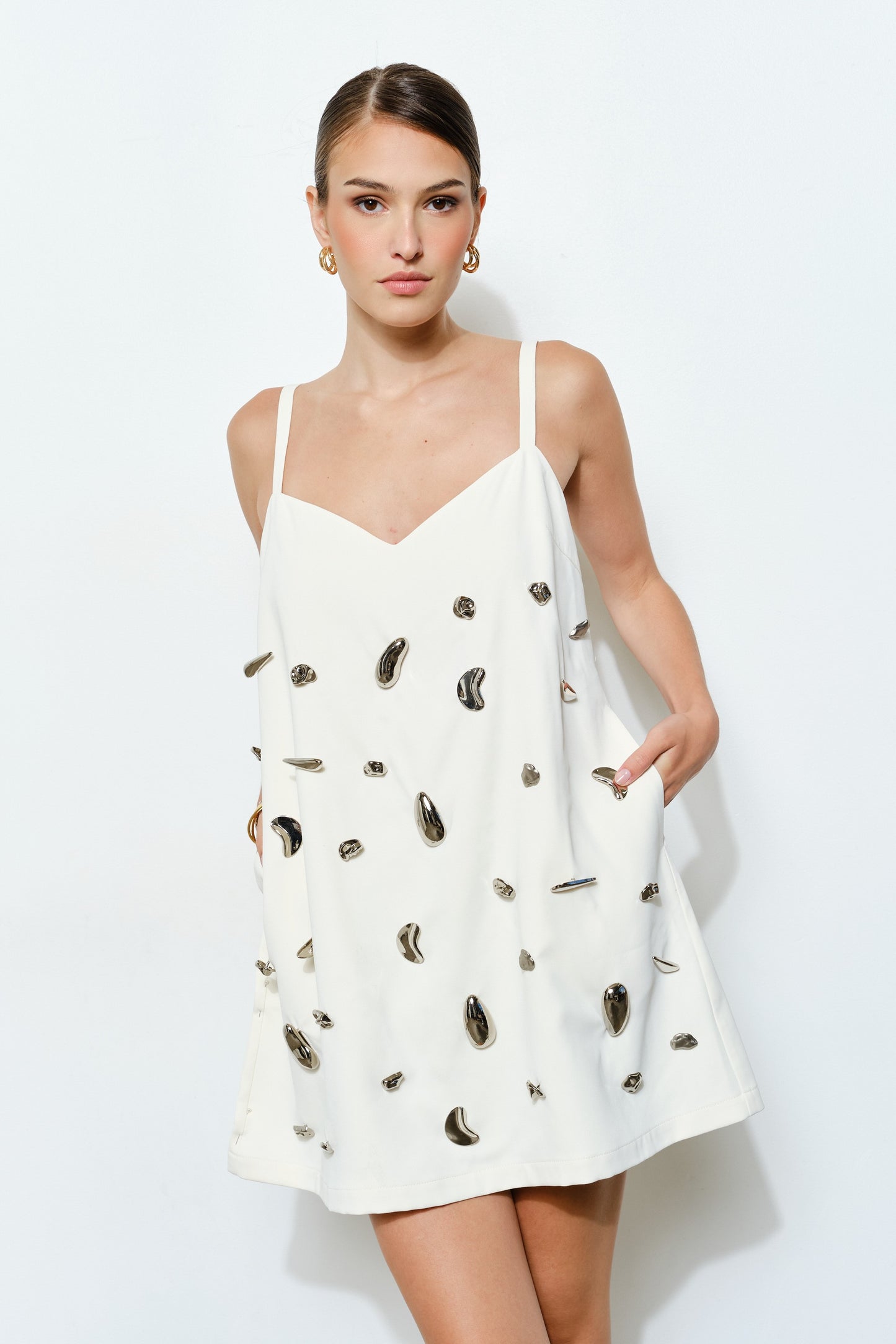 Pearl Sculpt Slip Dress – Ivory