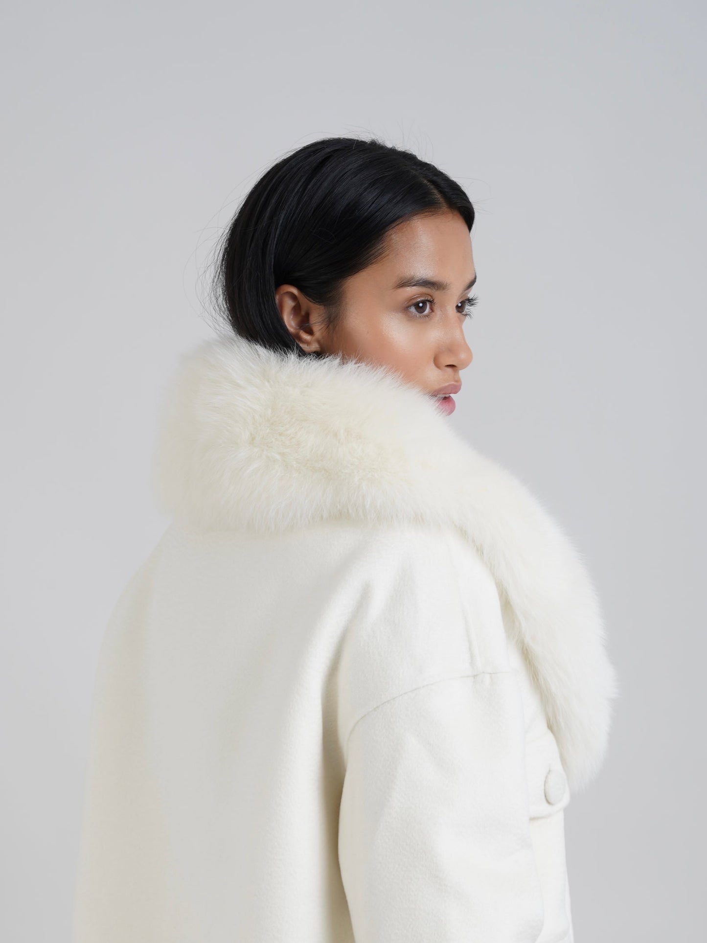 Regent Cashmere Jacket Fox Collar-Off white