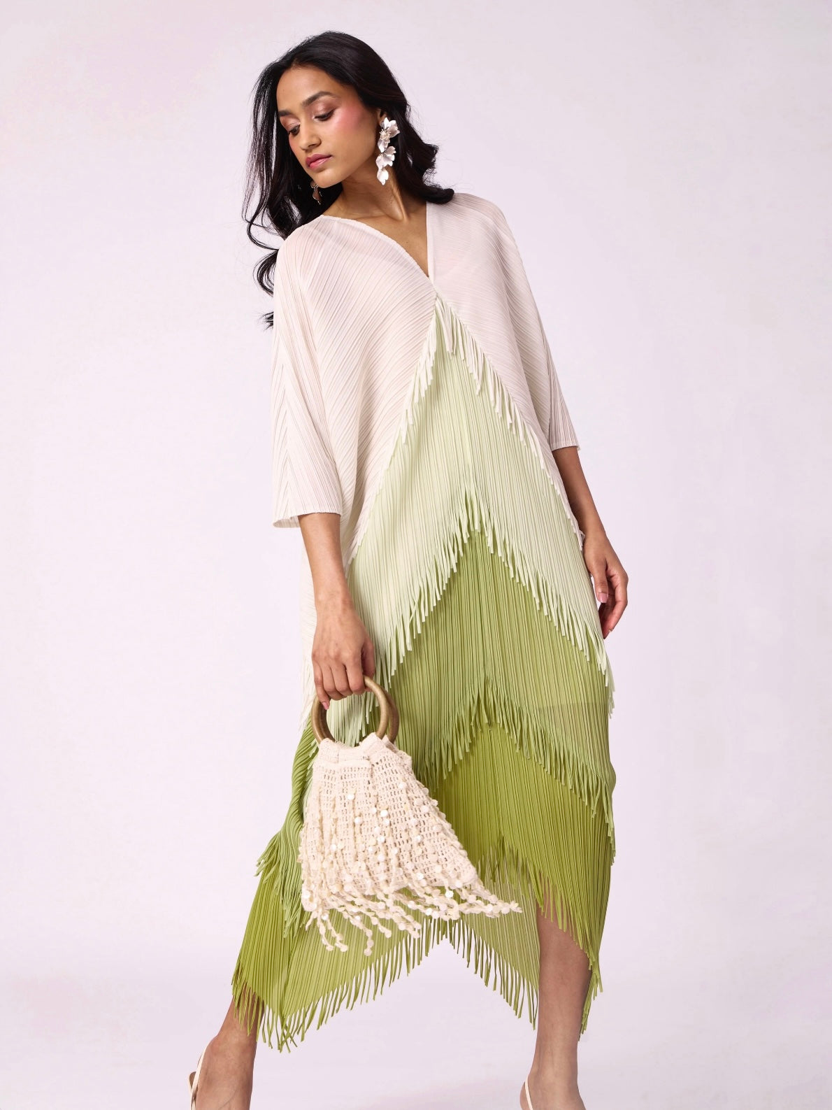 Sage Fringe Kaftan Dress