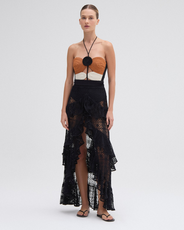 JERSEY SANDS BRAIDED SWIMSUIT & PINE LACE SKIRT SET