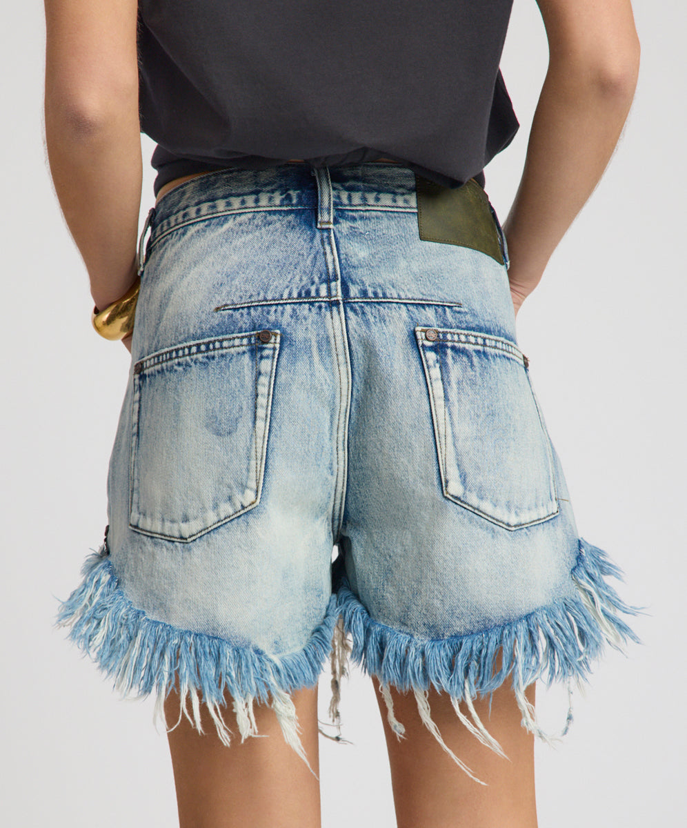 Le Wolves Mid Waist Mid Length Denim Shorts - Salty Dog Blue