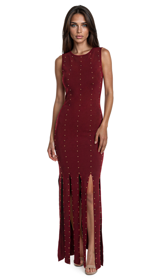 Lorenza Studded Maxi Dress-Burgundy