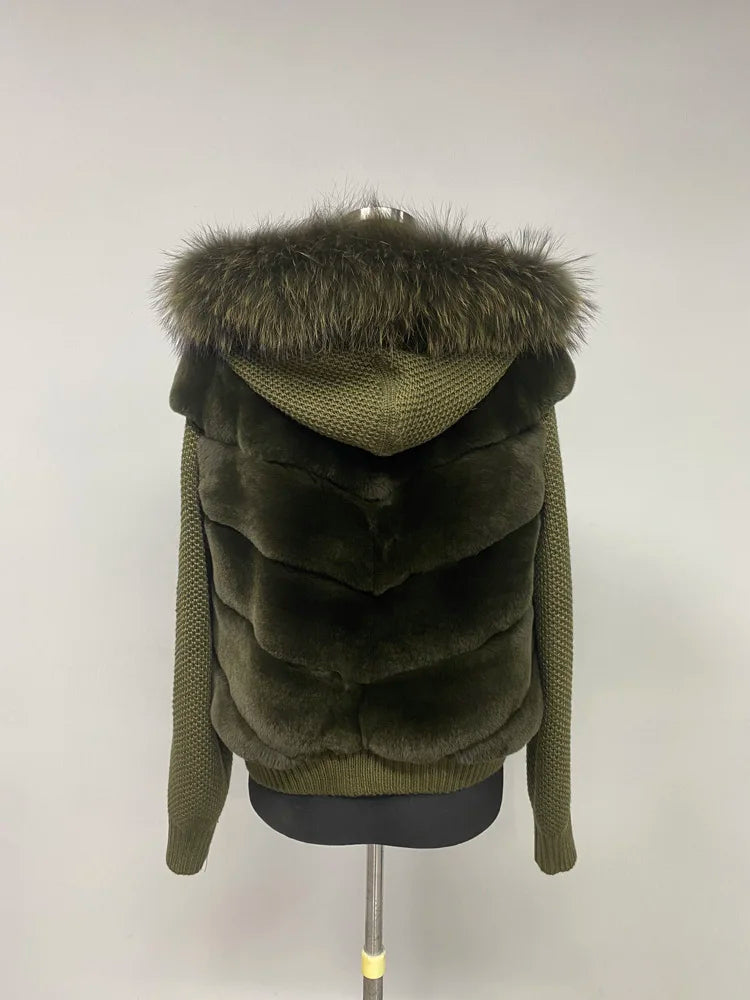 Alpine Lapin Fox Fur trip jacket-Olive