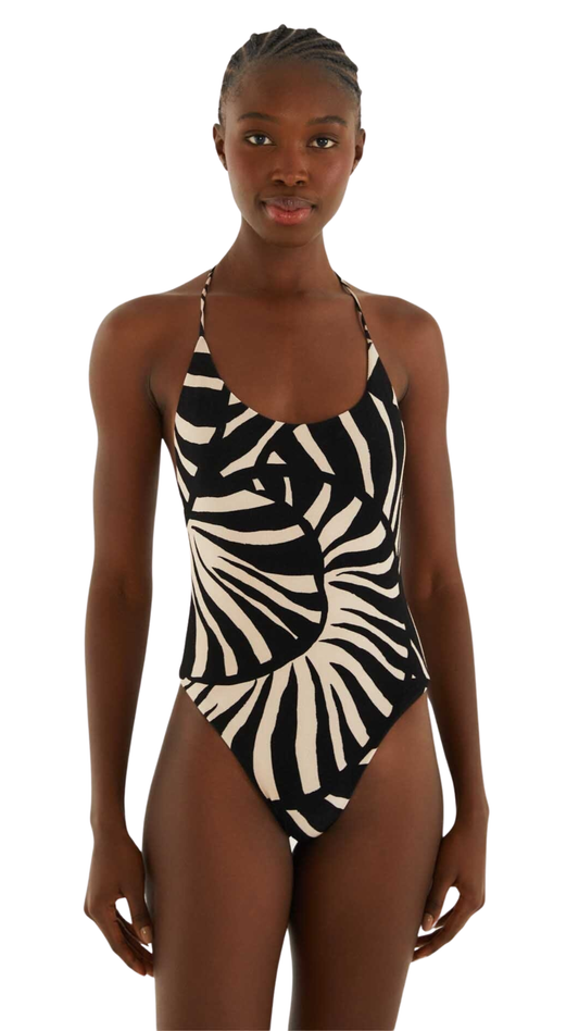 Black And White Shell Detail One Piece Swimsuit
