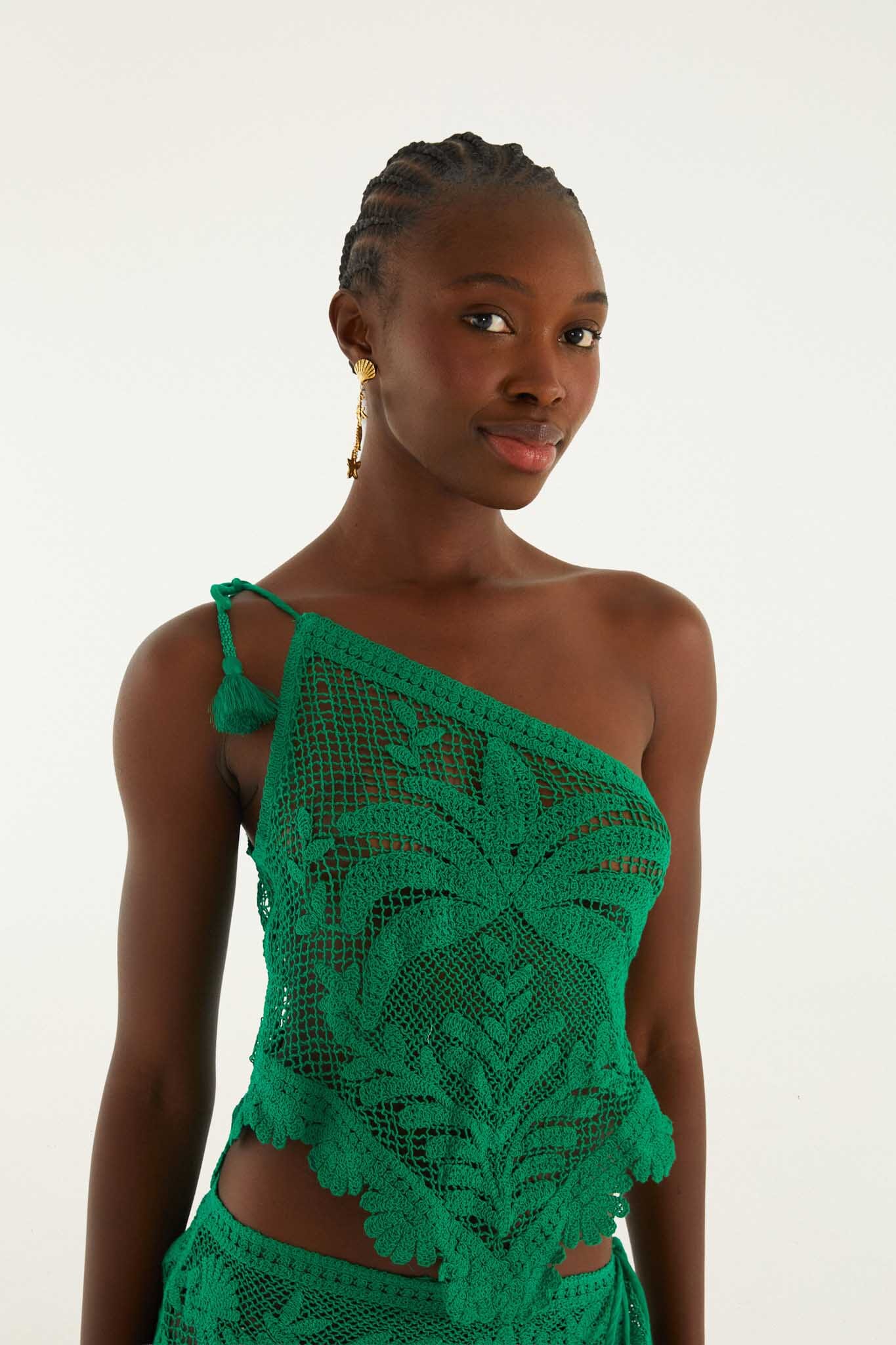 Green One-Shoulder Sheer Set