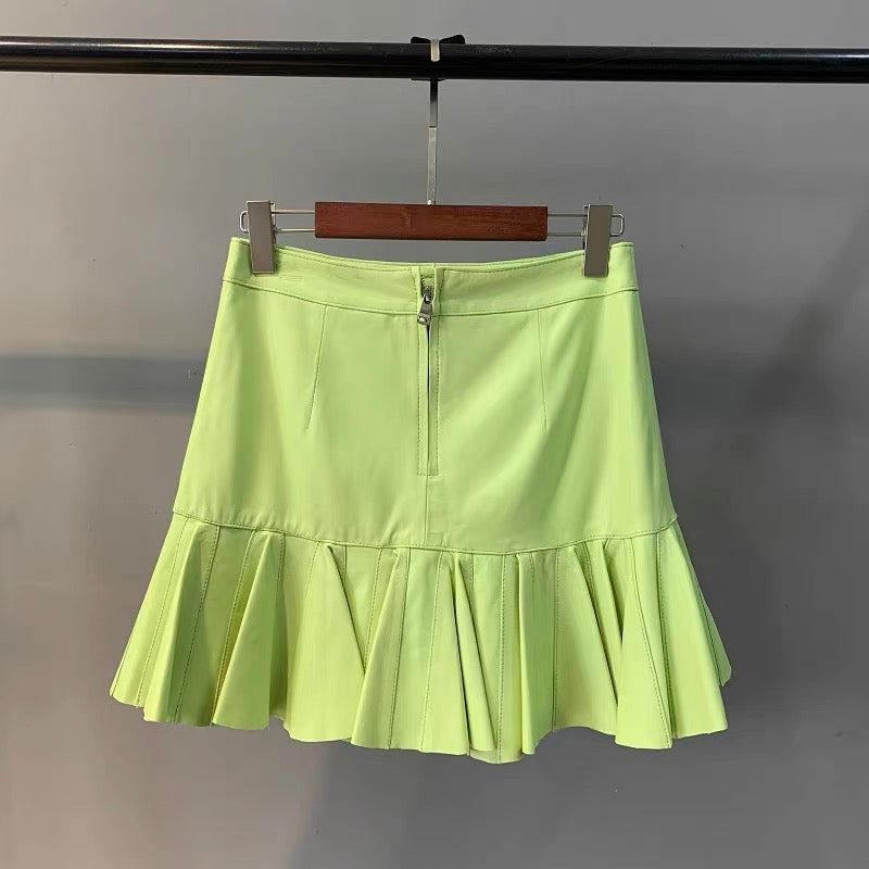 Emilia leather skirt- lime green