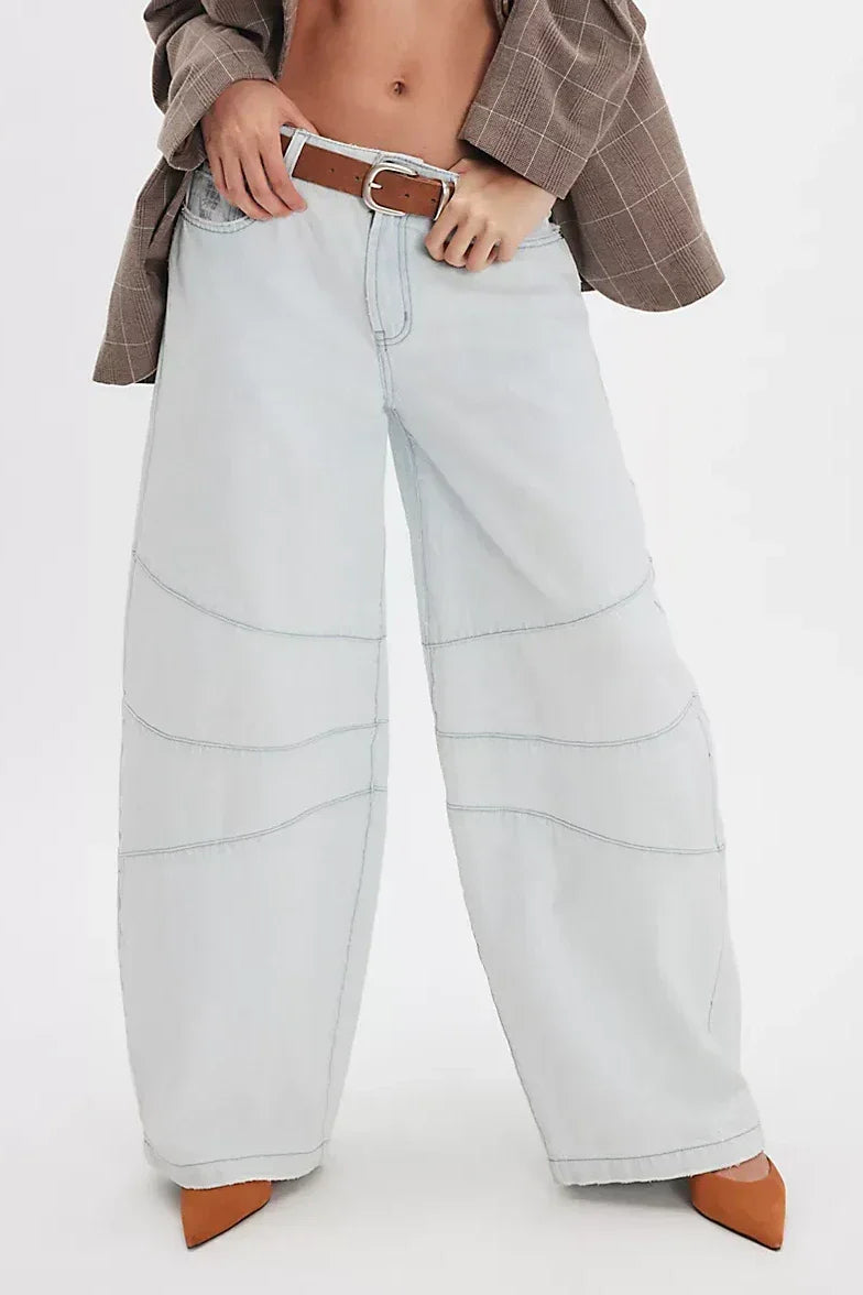 Barrel Mid Waist Wide Leg Denim Jeans