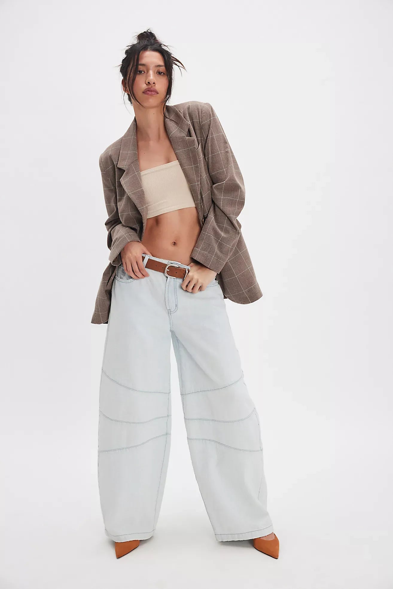 Barrel Mid Waist Wide Leg Denim Jeans