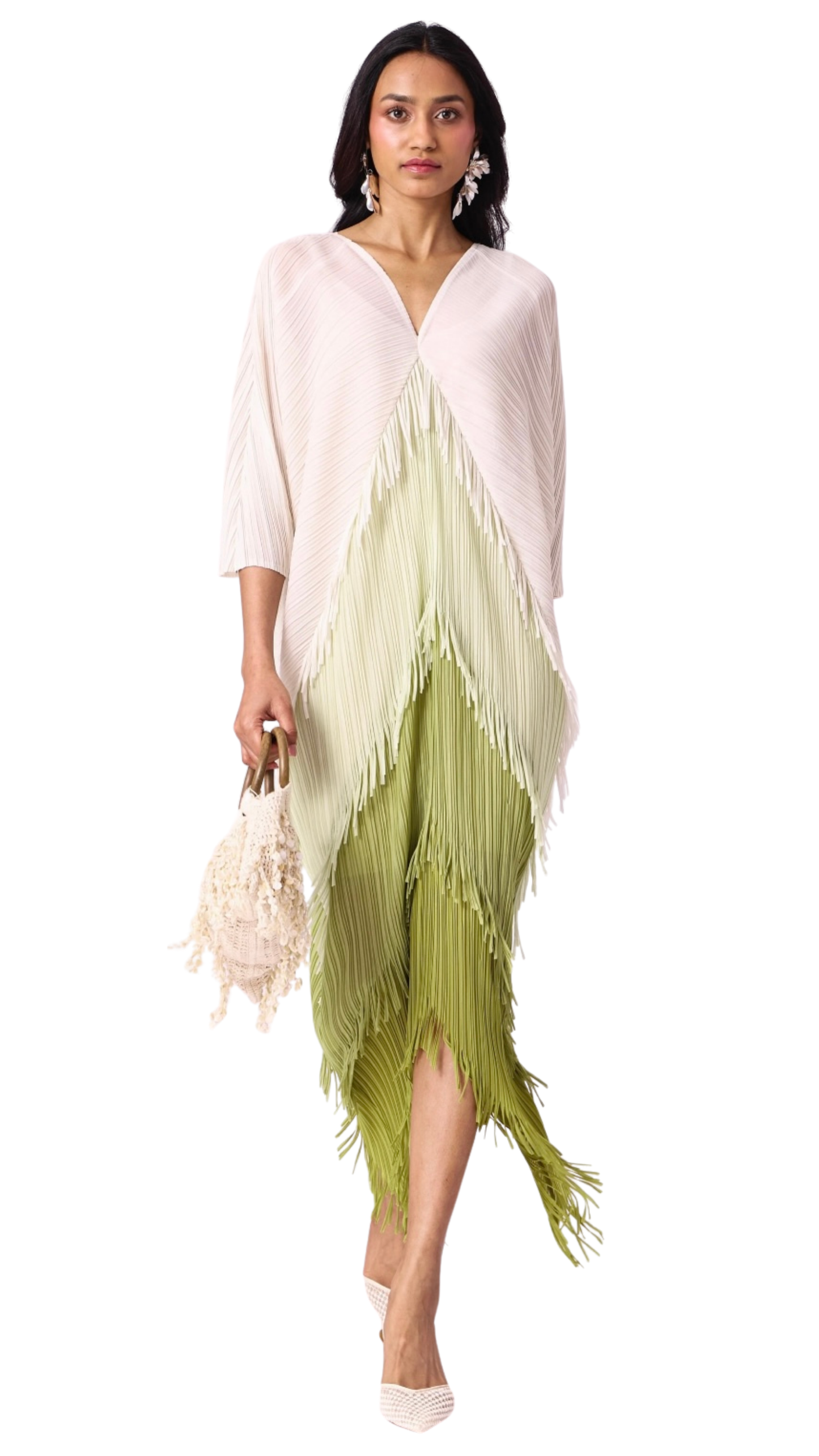 Sage Fringe Kaftan Dress