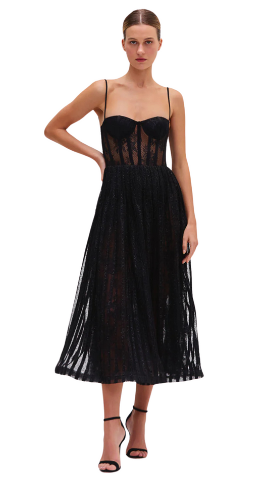 LUREX TULLE BUSTIER MIDI DRESS