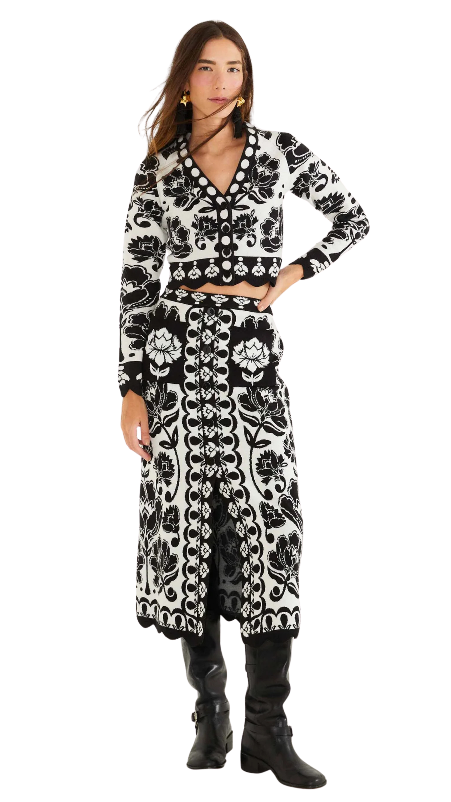 Black & White Floral Arabesque Knit Set