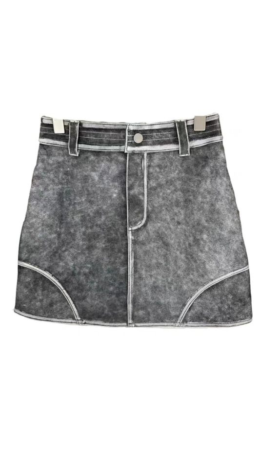 Distressed leather skirt