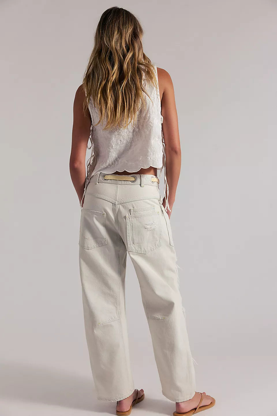 Moxie Low Slung Pull On Barrel Wide Leg-Sea Mist