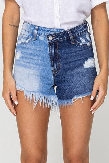 Criss cross Denim shorts two tone