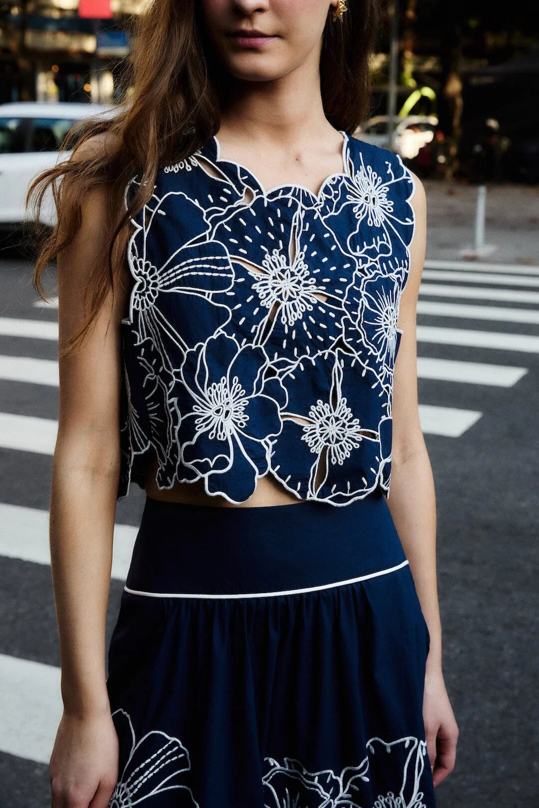 Blue Flowers Richelieu Skirt Set
