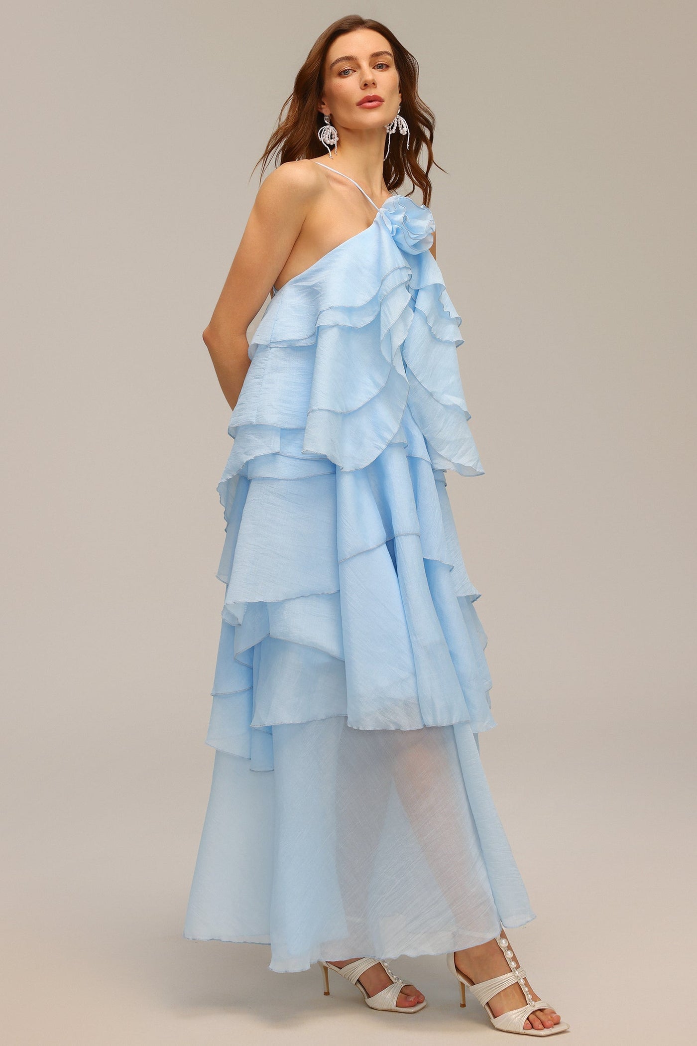 Sky Blossom Tiered Maxi Dress