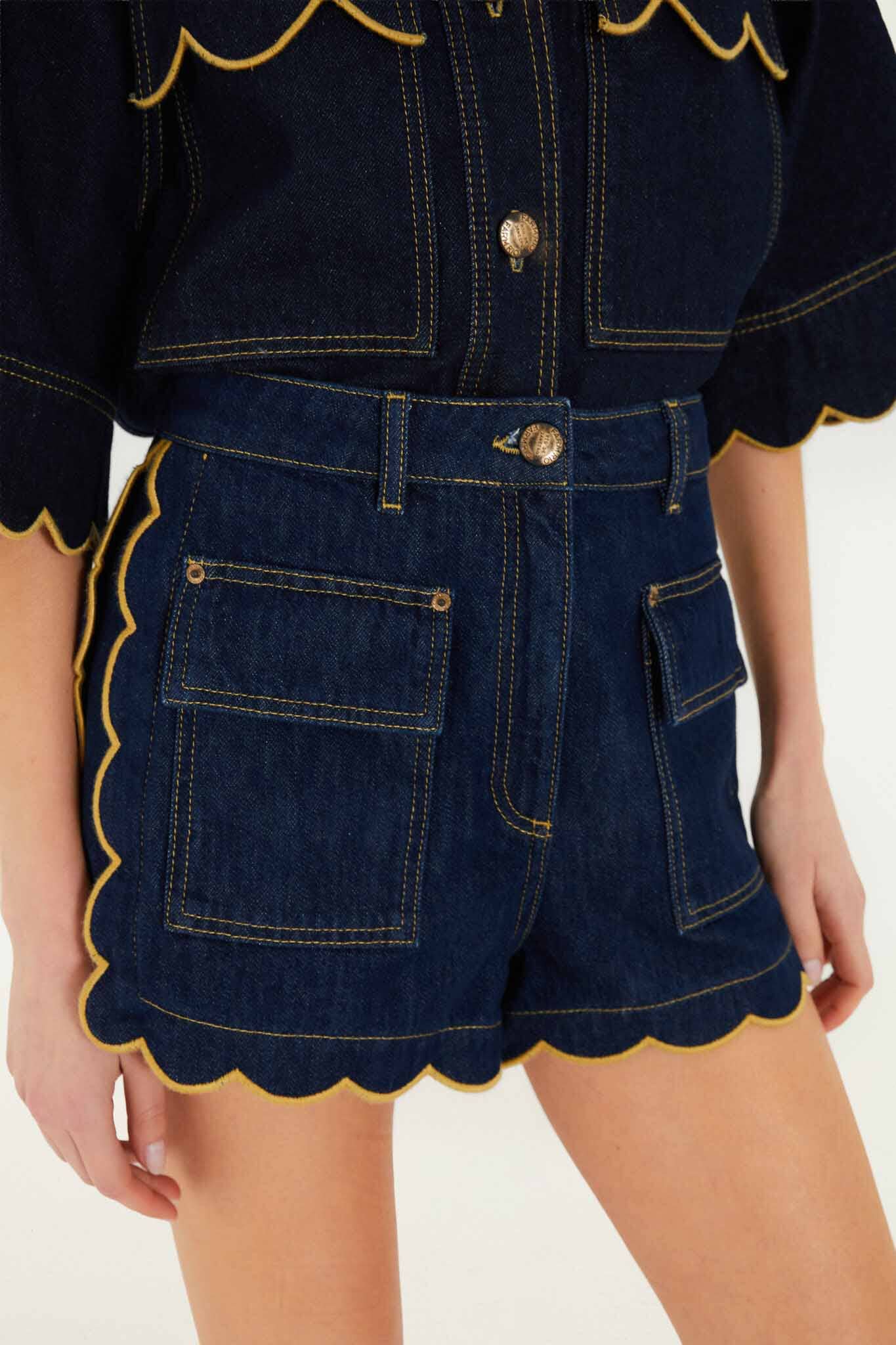 Dark Denim Wavy Hem Short Set