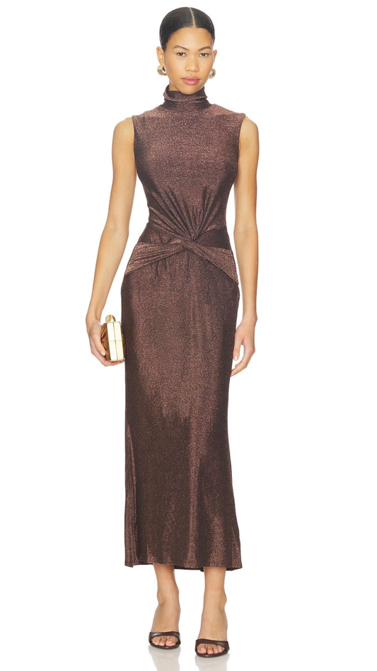Riana Metallic Twist Front Maxi Dress