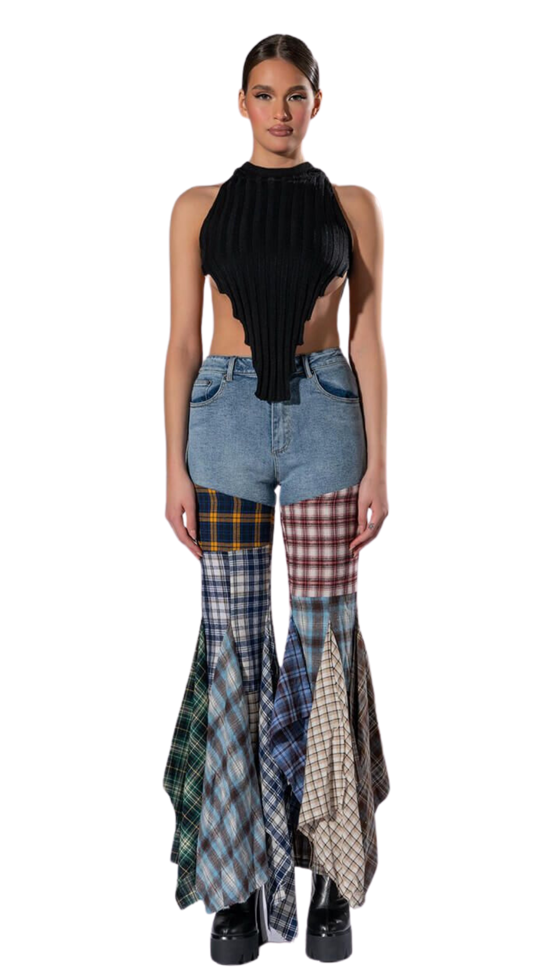 Plaid Denim Pants