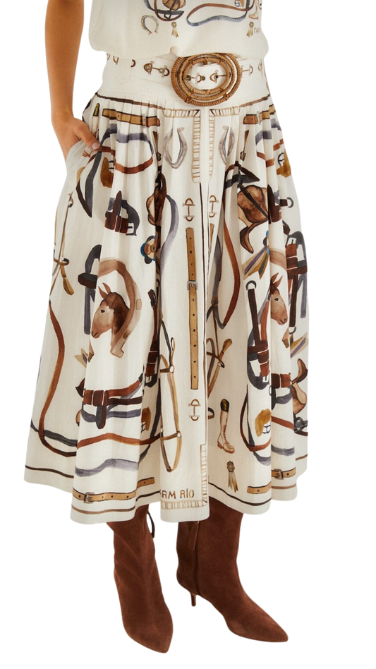 Off-White Equestrian Scarf Belted Midi Skirt