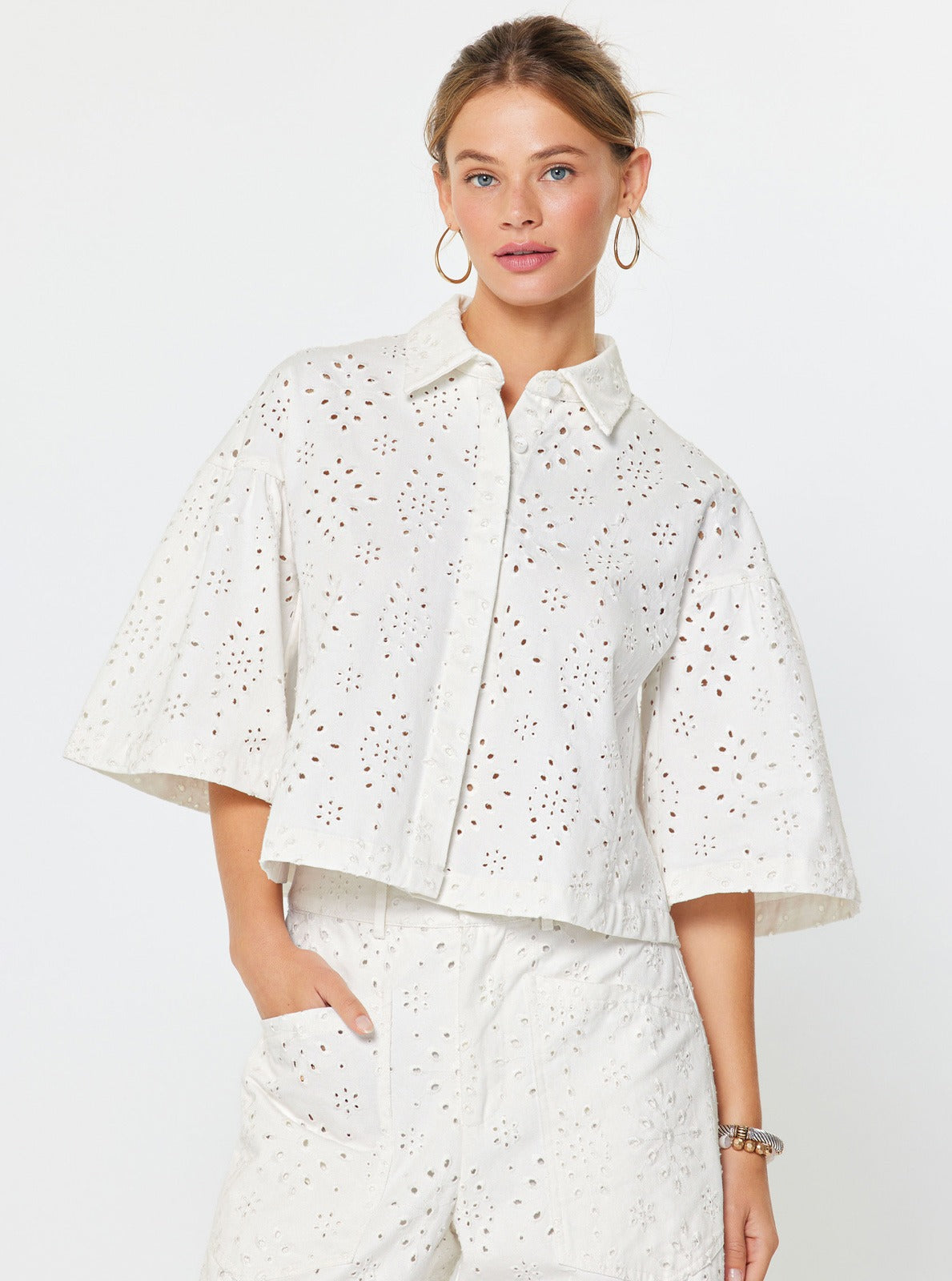 Blanc Broderie Denim Set