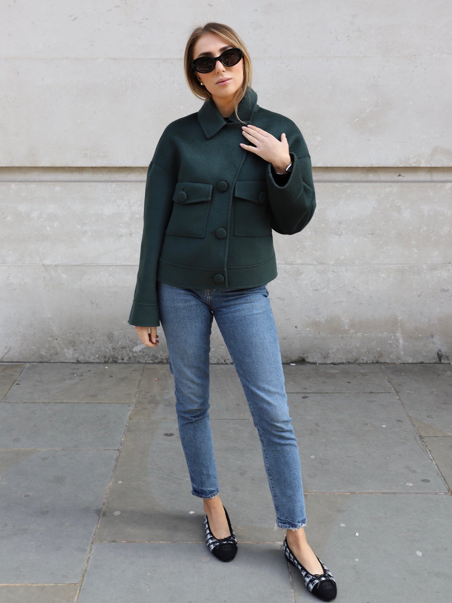 Regent Cashmere Jacket Fox Collar-Emerald