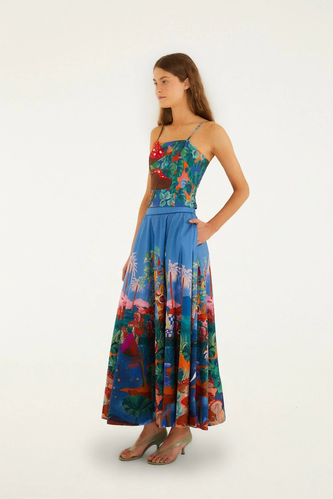 Mushroom Dream Landscape Embroidered Skirt Set