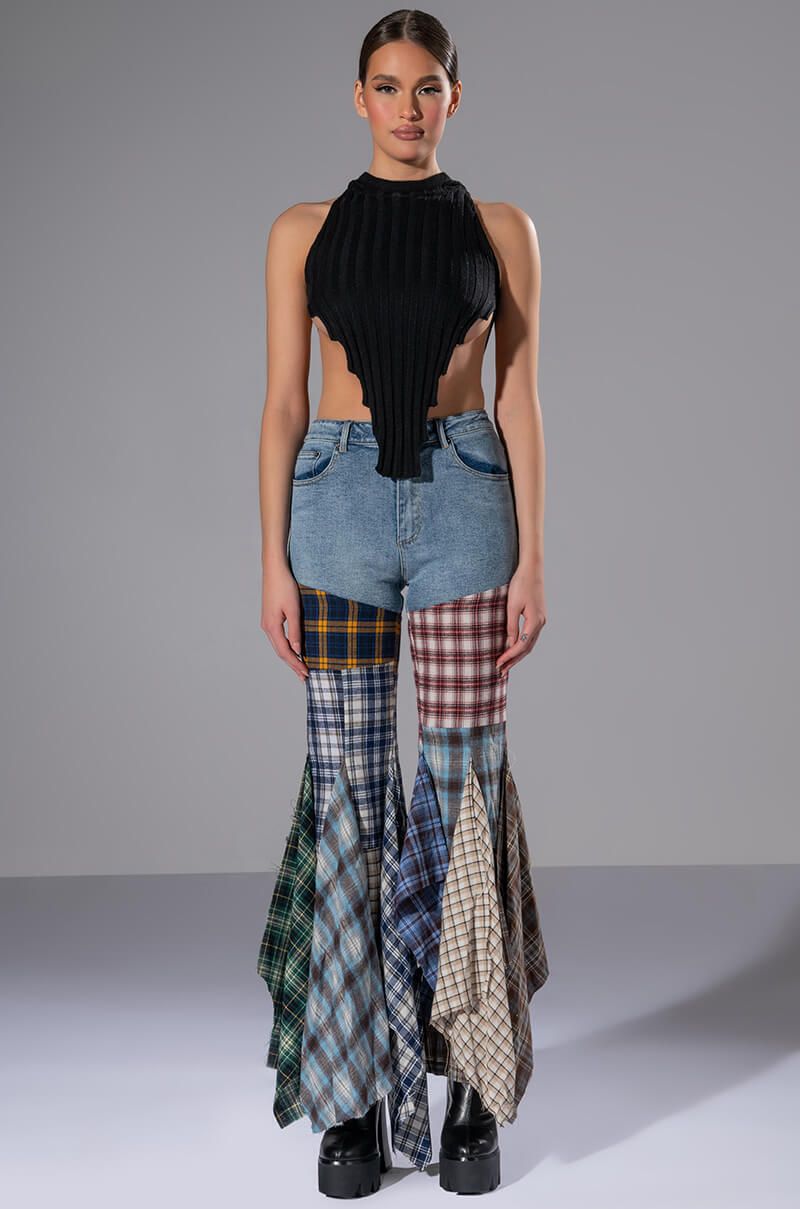 Plaid Denim Pants