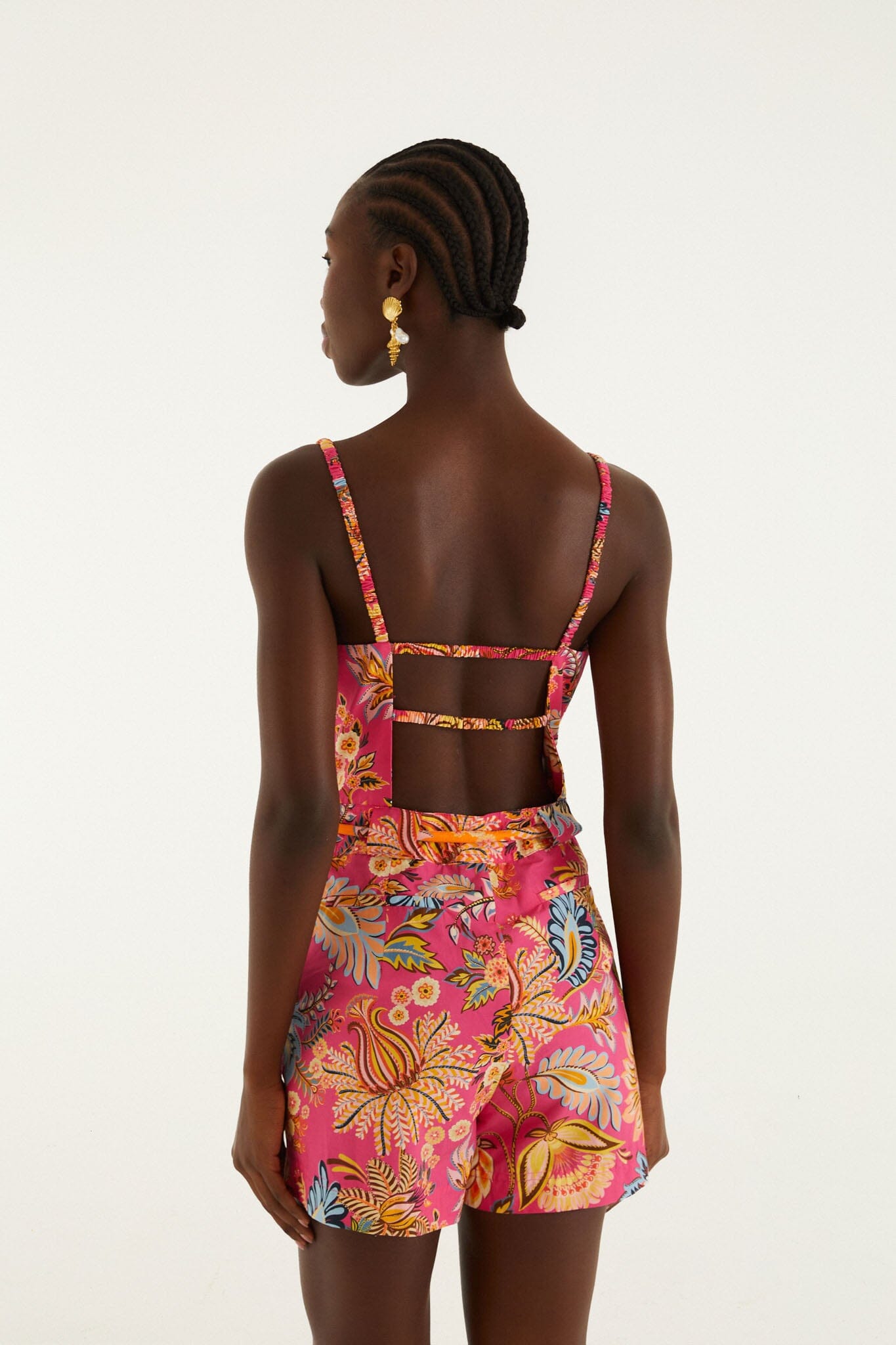 Pink Ligia Floral Drawstring Romper